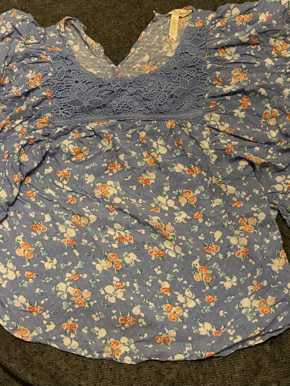 Matilda Jane Blue Floral Crochet-Yoke Blouse